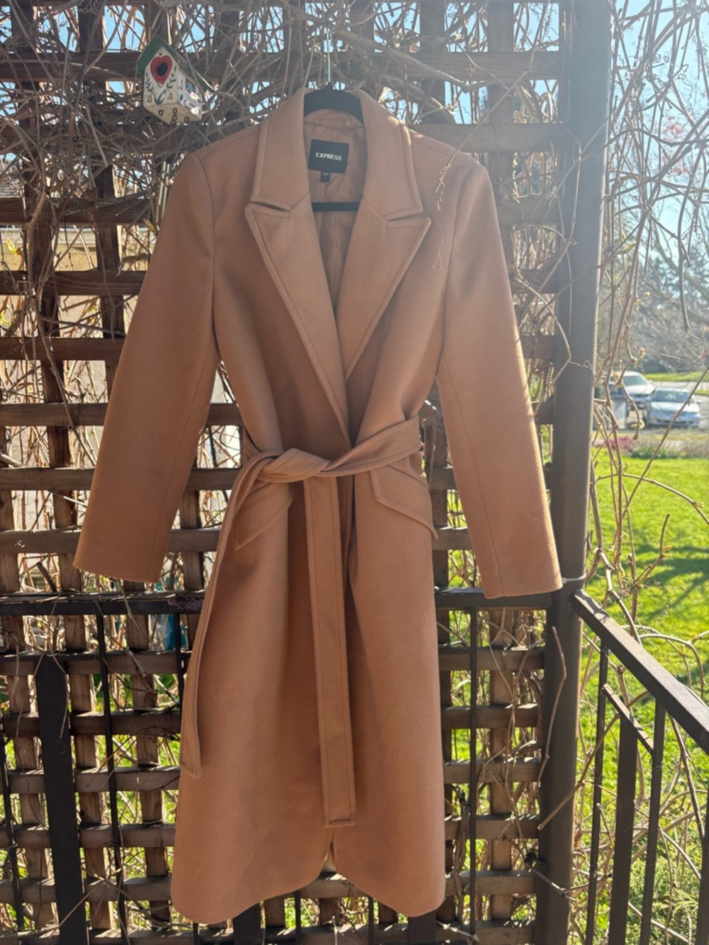 Express Camel Belted Wrap Trench Coat